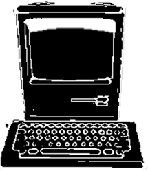 A laptop computer with keyboard and mouse on the screen.